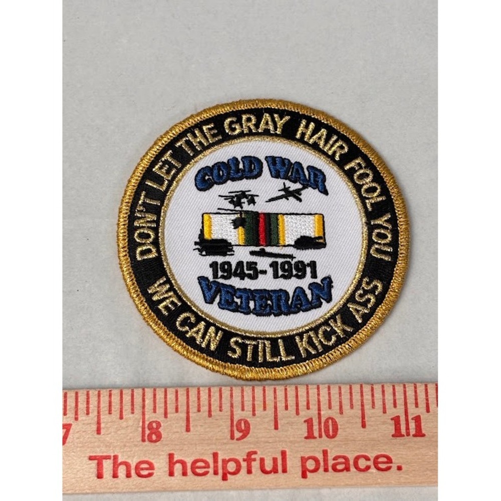 Cold War Veteran 1945-1991 Embroidered Patch Gray Hair Kick Ass Military Humor